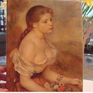 Vintage Renoir 1961 Print Young Girl With Daisies On Canvas